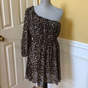 Leopard Print Single Sleeve Cinched Waist Dress